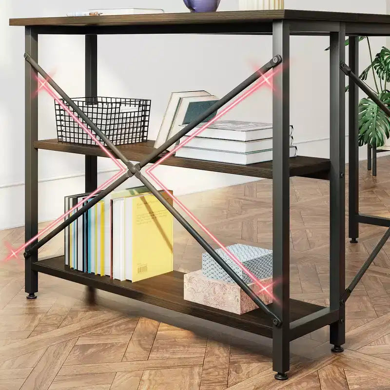 Klein L-vormig Computertafel met Opbergplanken, 47 Inch Hoekwerktafel Schrijfstudietafel Thuiswerkplek voor Kleine Ruimte