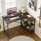 Klein L-vormig Computertafel met Opbergplanken, 47 Inch Hoekwerktafel Schrijfstudietafel Thuiswerkplek voor Kleine Ruimte