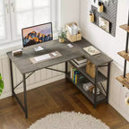 Klein L-vormig Computertafel met Opbergplanken, 47 Inch Hoekwerktafel Schrijfstudietafel Thuiswerkplek voor Kleine Ruimte