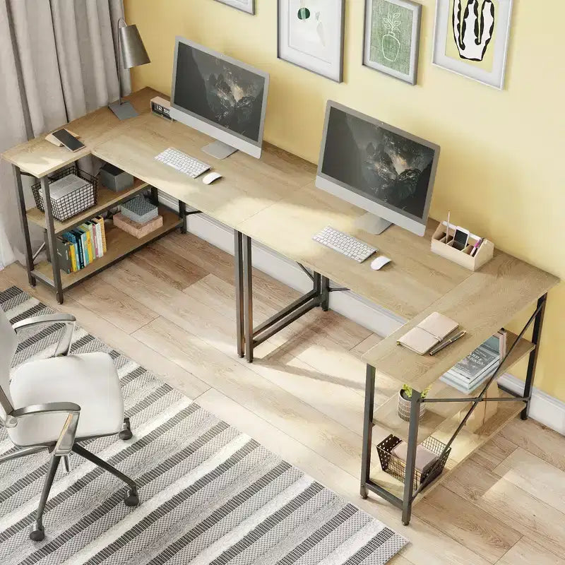 Klein L-vormig Computertafel met Opbergplanken, 47 Inch Hoekwerktafel Schrijfstudietafel Thuiswerkplek voor Kleine Ruimte