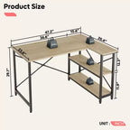 Klein L-vormig Computertafel met Opbergplanken, 47 Inch Hoekwerktafel Schrijfstudietafel Thuiswerkplek voor Kleine Ruimte