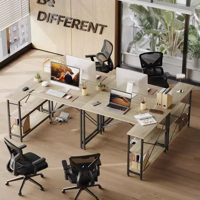 Klein L-vormig Computertafel met Opbergplanken, 47 Inch Hoekwerktafel Schrijfstudietafel Thuiswerkplek voor Kleine Ruimte