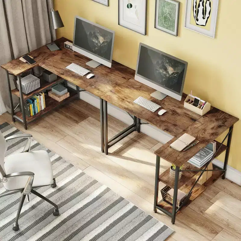 Klein L-vormig Computertafel met Opbergplanken, 47 Inch Hoekwerktafel Schrijfstudietafel Thuiswerkplek voor Kleine Ruimte