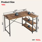 Klein L-vormig Computertafel met Opbergplanken, 47 Inch Hoekwerktafel Schrijfstudietafel Thuiswerkplek voor Kleine Ruimte