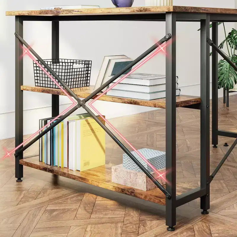 Klein L-vormig Computertafel met Opbergplanken, 47 Inch Hoekwerktafel Schrijfstudietafel Thuiswerkplek voor Kleine Ruimte