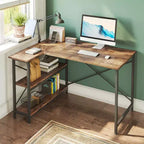 Klein L-vormig Computertafel met Opbergplanken, 47 Inch Hoekwerktafel Schrijfstudietafel Thuiswerkplek voor Kleine Ruimte