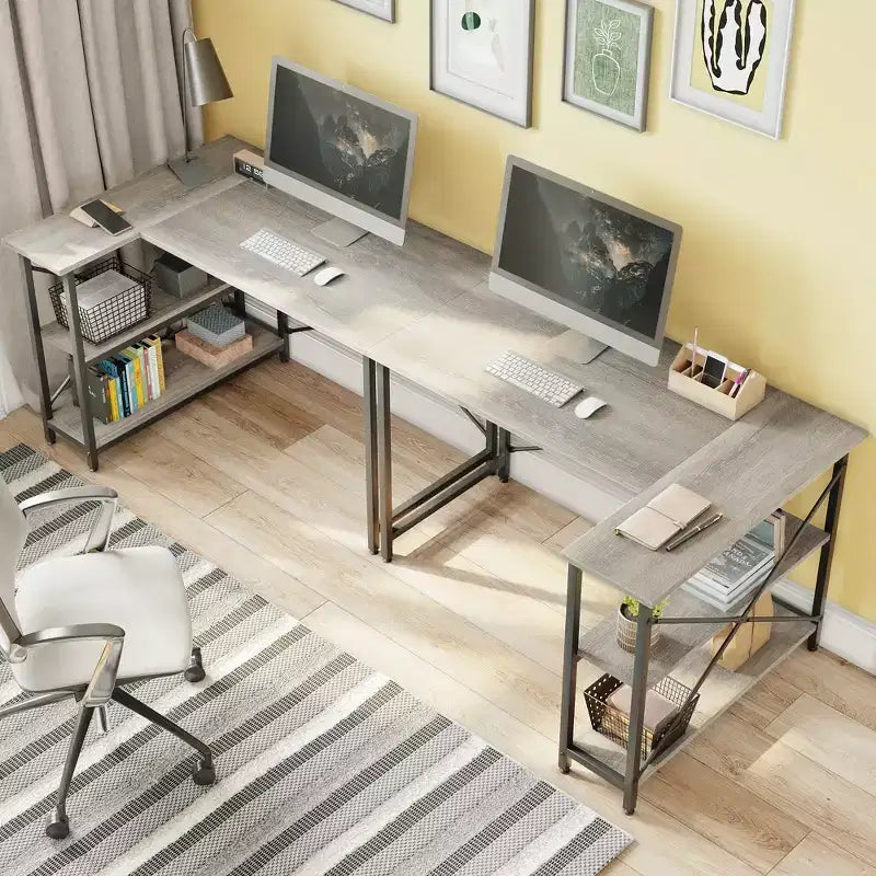 Klein L-vormig Computertafel met Opbergplanken, 47 Inch Hoekwerktafel Schrijfstudietafel Thuiswerkplek voor Kleine Ruimte