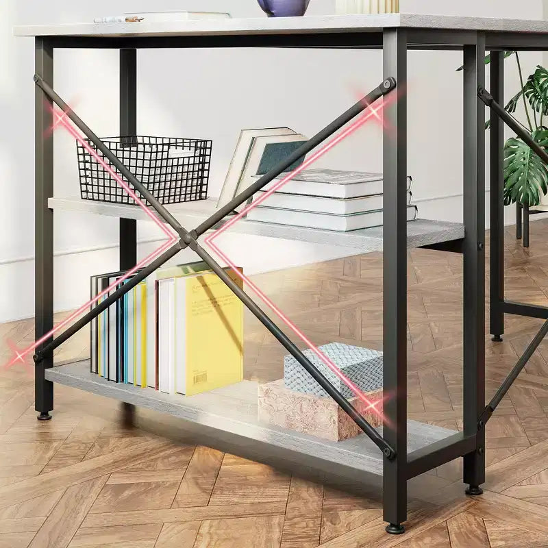 Klein L-vormig Computertafel met Opbergplanken, 47 Inch Hoekwerktafel Schrijfstudietafel Thuiswerkplek voor Kleine Ruimte