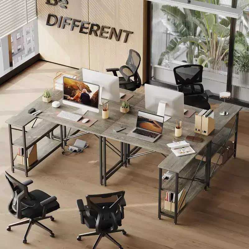 Klein L-vormig Computertafel met Opbergplanken, 47 Inch Hoekwerktafel Schrijfstudietafel Thuiswerkplek voor Kleine Ruimte
