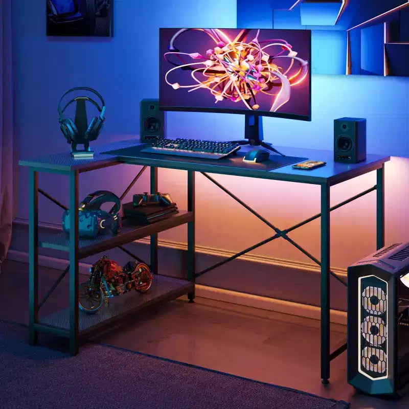 Small L Shaped Computer Desk with Storage Shelves, 47 Inch Corner Work Desk Writing Study Table Home Office Workstation for Small Space