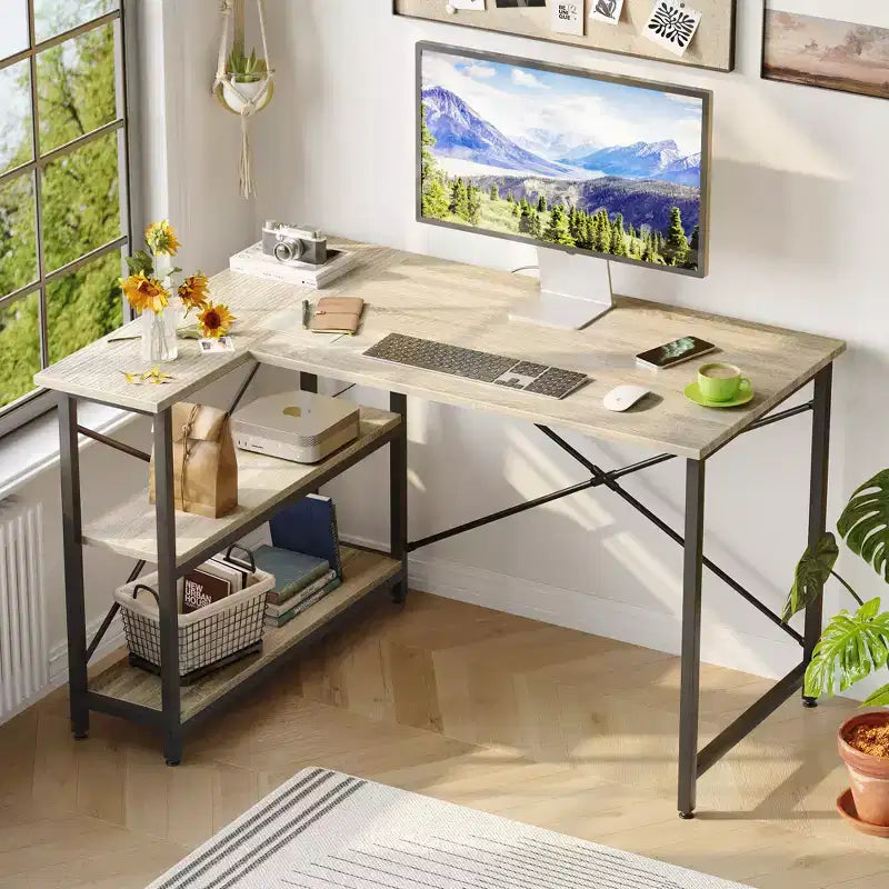 Small L Shaped Computer Desk with Storage Shelves, 47 Inch Corner Work Desk Writing Study Table Home Office Workstation for Small Space