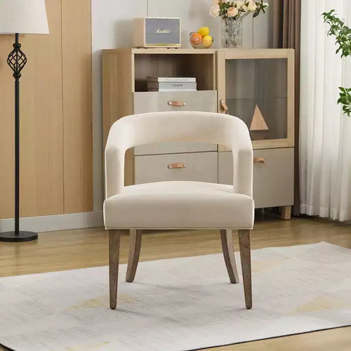 25.79W Modern Open Back Upholstered Accent Chair Barrel Chair with Weathered Solid Wood Legs, Dining Chair