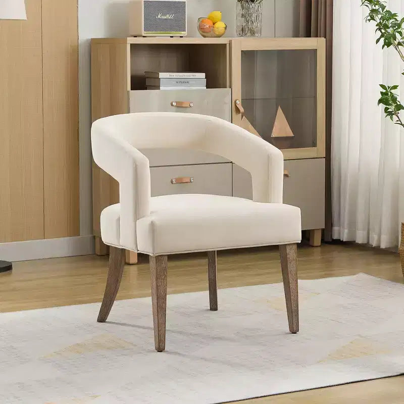 25.79W Modern Open Back Upholstered Accent Chair Barrel Chair with Weathered Solid Wood Legs, Dining Chair