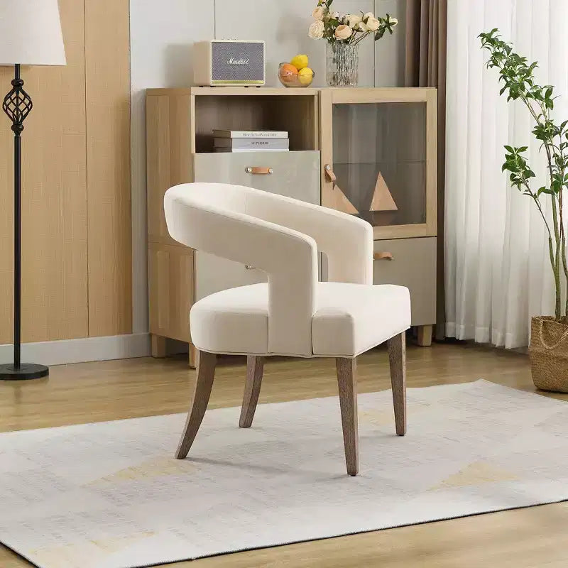 25.79W Modern Open Back Upholstered Accent Chair Barrel Chair with Weathered Solid Wood Legs, Dining Chair