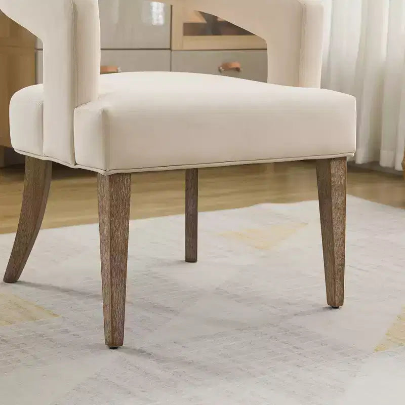 25.79W Modern Open Back Upholstered Accent Chair Barrel Chair with Weathered Solid Wood Legs, Dining Chair