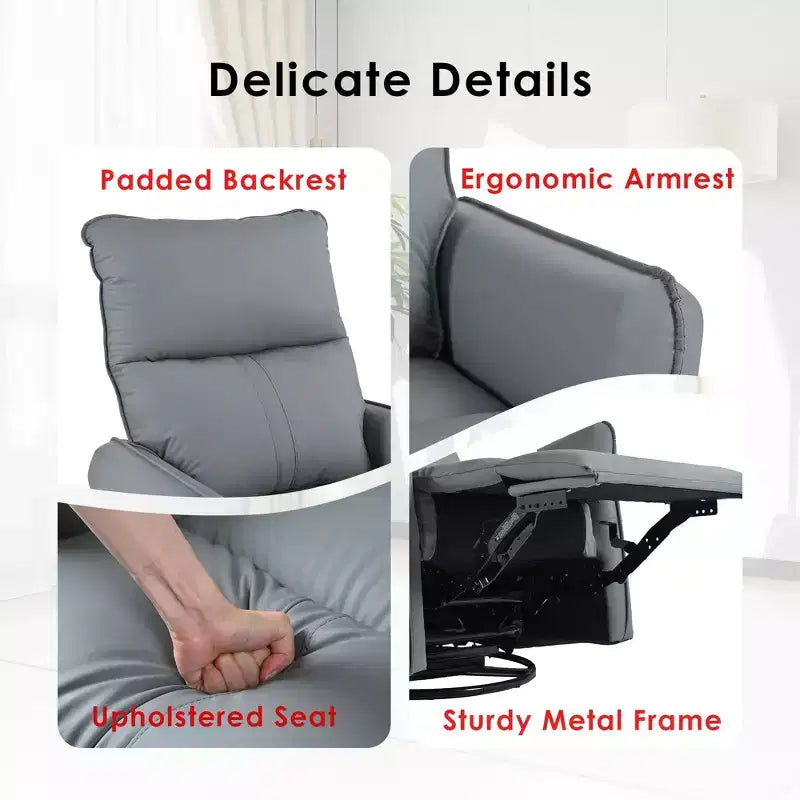 Rocking Recliner Chair with Side Pocket 360 Swivel Nursery Accent Chair Small Glider Chair for Living Room Bedroom Home Theater