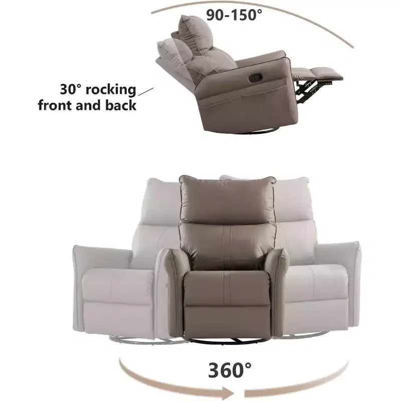 Rocking Recliner Chair with Side Pocket 360 Swivel Nursery Accent Chair Small Glider Chair for Living Room Bedroom Home Theater