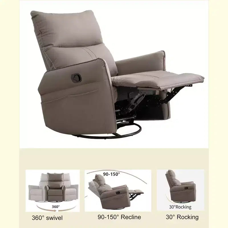Rocking Recliner Chair with Side Pocket 360 Swivel Nursery Accent Chair Small Glider Chair for Living Room Bedroom Home Theater