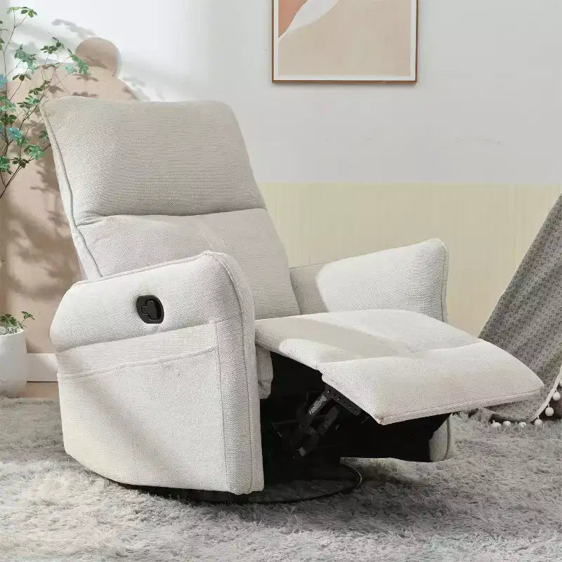 Rocking Recliner Chair with Side Pocket 360 Swivel Nursery Accent Chair Small Glider Chair for Living Room Bedroom Home Theater