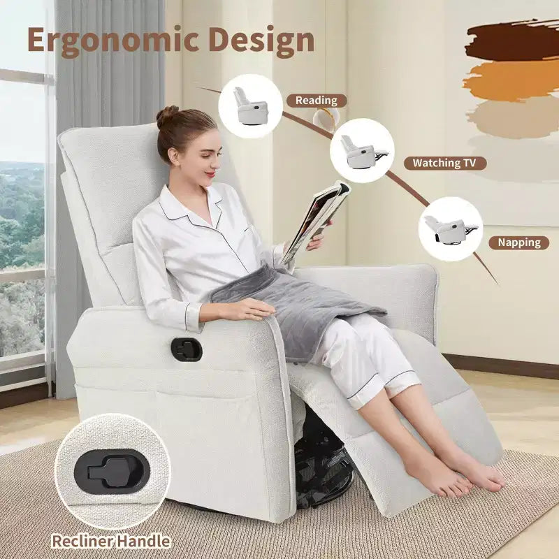 Rocking Recliner Chair with Side Pocket 360 Swivel Nursery Accent Chair Small Glider Chair for Living Room Bedroom Home Theater