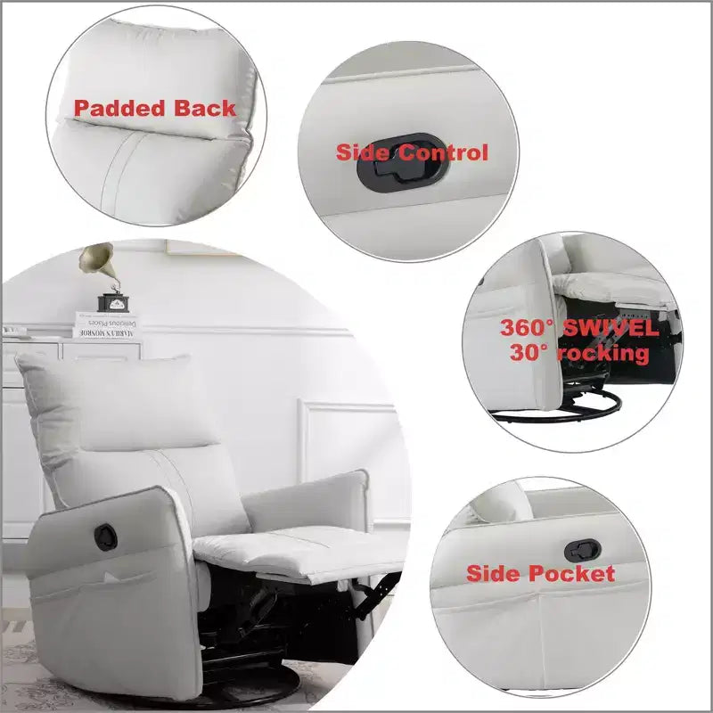 Rocking Recliner Chair with Side Pocket 360 Swivel Nursery Accent Chair Small Glider Chair for Living Room Bedroom Home Theater