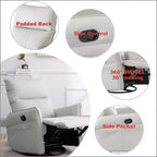 Rocking Recliner Chair with Side Pocket 360 Swivel Nursery Accent Chair Small Glider Chair for Living Room Bedroom Home Theater