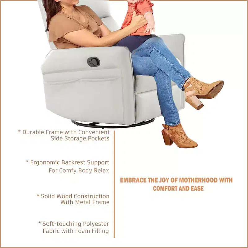 Rocking Recliner Chair with Side Pocket 360 Swivel Nursery Accent Chair Small Glider Chair for Living Room Bedroom Home Theater