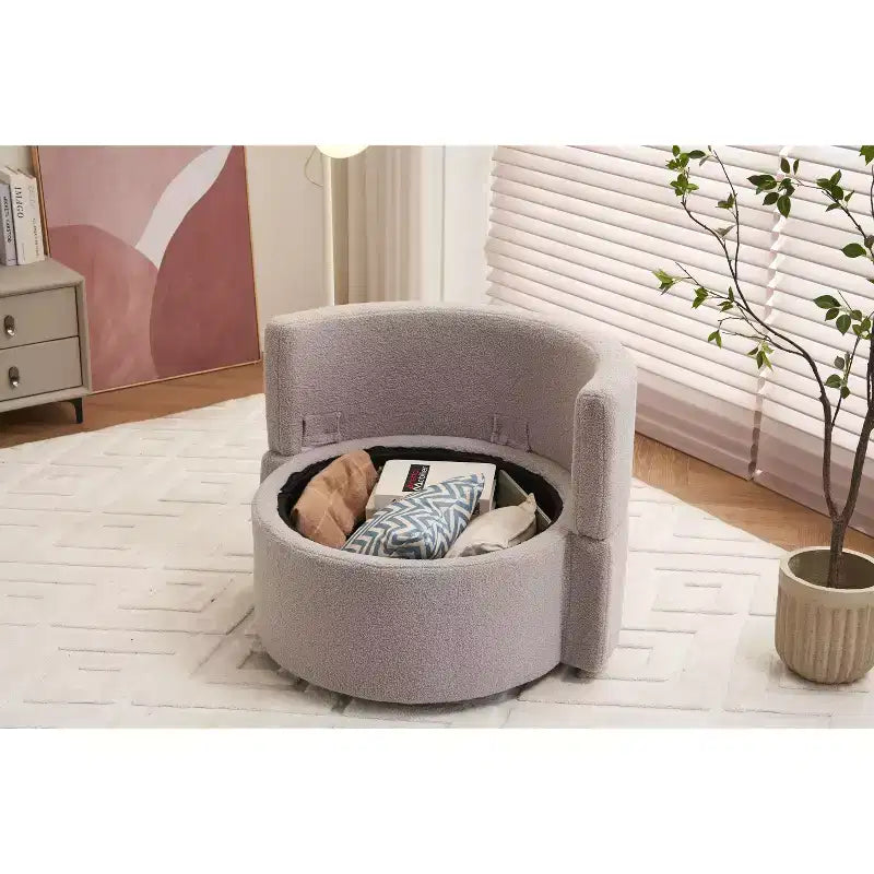 Modern Accent Chairs for Bedroom, Teddy Fabric Swivel and Storage Chair With Back Cushion For Living Room