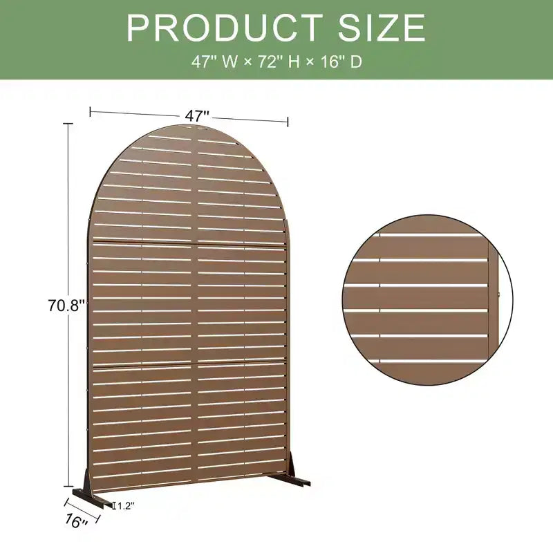 72 H47W Arched-Top Brown Outdoor Metal Galvanized Privacy Screen Garden Fence