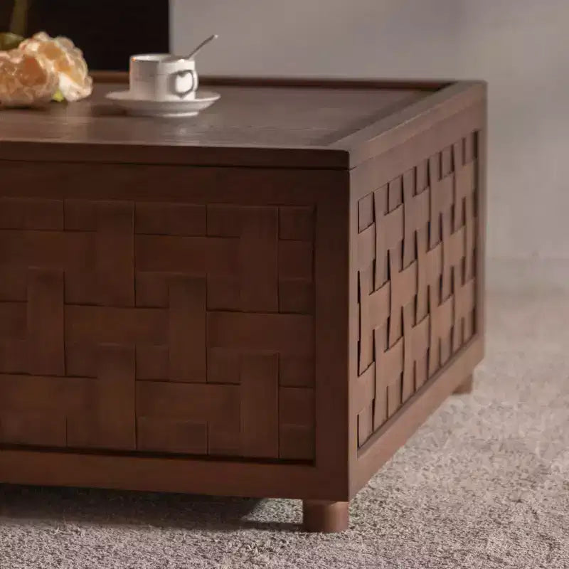 Aufbewahrung 31,5 quadratischer Holztisch mit abnehmbarem Deckel und Flechtdekor