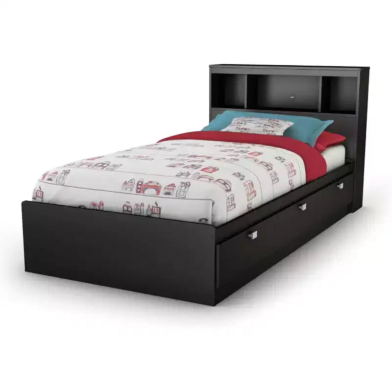 36.25 in.H Twin Size Black with Bookcase Beds made of Particle Board Bed Frame