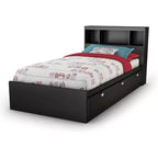 36.25 in.H Twin Size Black with Bookcase Beds made of Particle Board Bed Frame