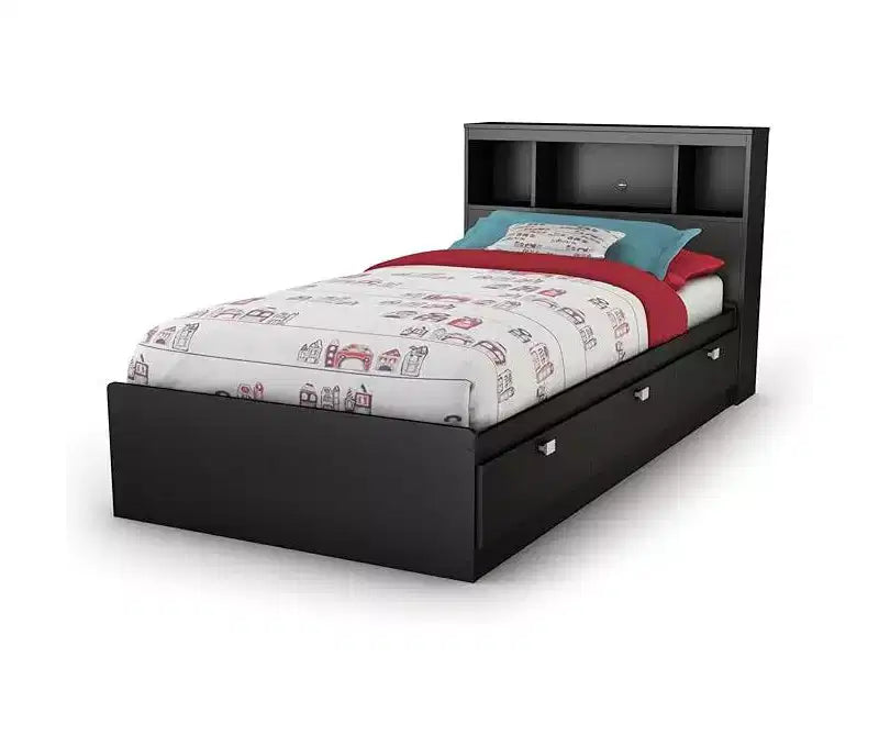 36.25 in.H Twin Size Black with Bookcase Beds made of Particle Board Bed Frame