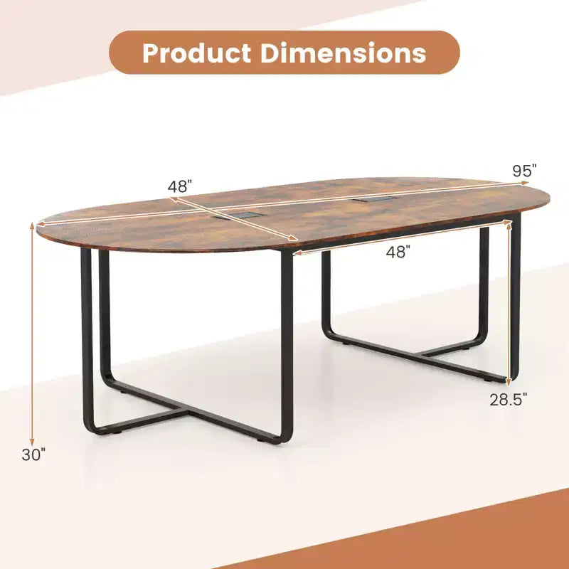95 Conference Table for 10-12 People 2 Cable Management Grommets for Office Brown