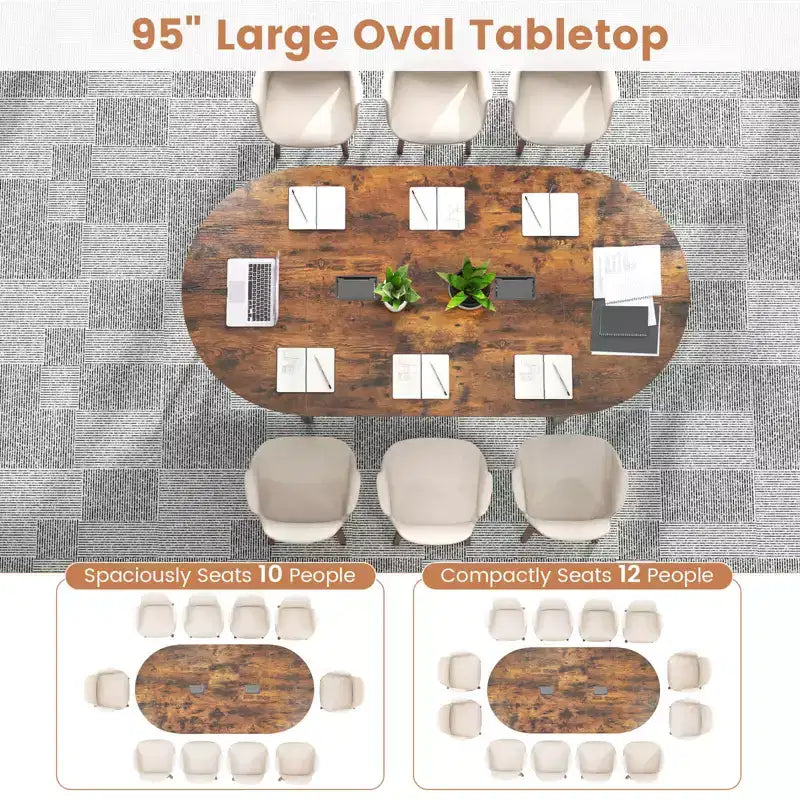 95 Conference Table for 10-12 People 2 Cable Management Grommets for Office Brown