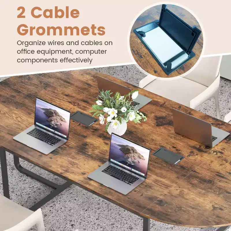 95 Conference Table for 10-12 People 2 Cable Management Grommets for Office Brown