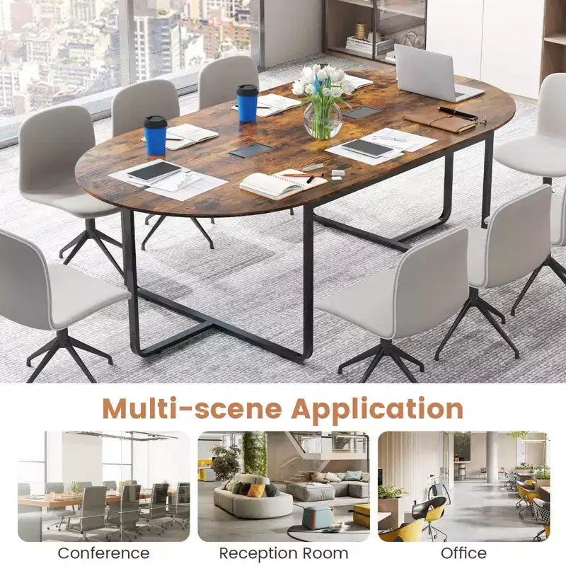 95 Conference Table for 10-12 People 2 Cable Management Grommets for Office Brown