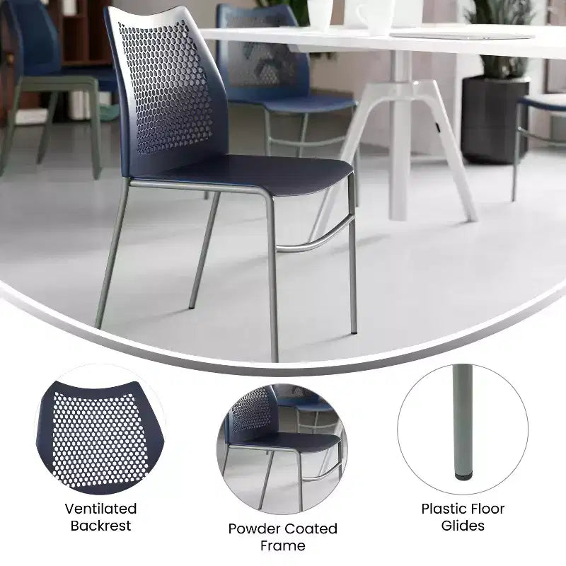 Stackable Chair with Air-Vent Back and Powder Coated Metal Base