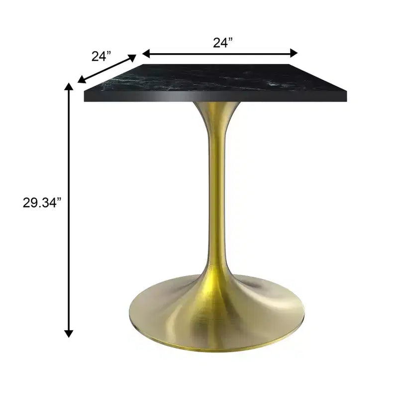 24 Sqaure Dining Table - Modern MDF Top with Brushed Gold Pedestal Base Accent Cafe Table for Kitchen, Home, and Cafes