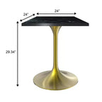 24 Sqaure Dining Table - Modern MDF Top with Brushed Gold Pedestal Base Accent Cafe Table for Kitchen, Home, and Cafes