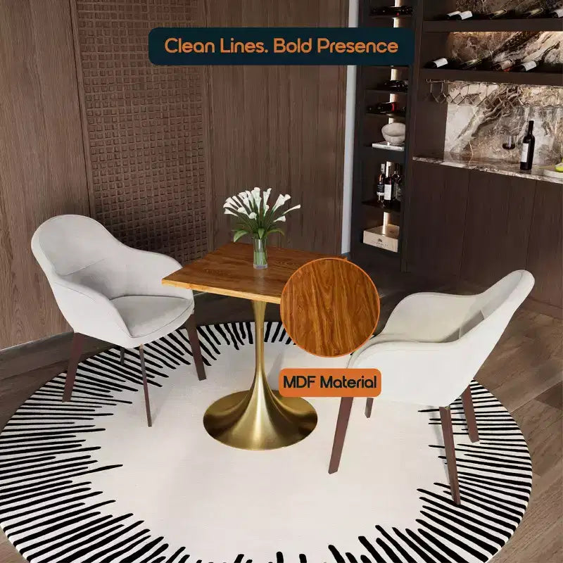 24 Sqaure Dining Table - Modern MDF Top with Brushed Gold Pedestal Base Accent Cafe Table for Kitchen, Home, and Cafes