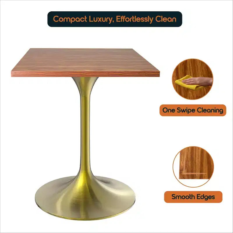 24 Sqaure Dining Table - Modern MDF Top with Brushed Gold Pedestal Base Accent Cafe Table for Kitchen, Home, and Cafes