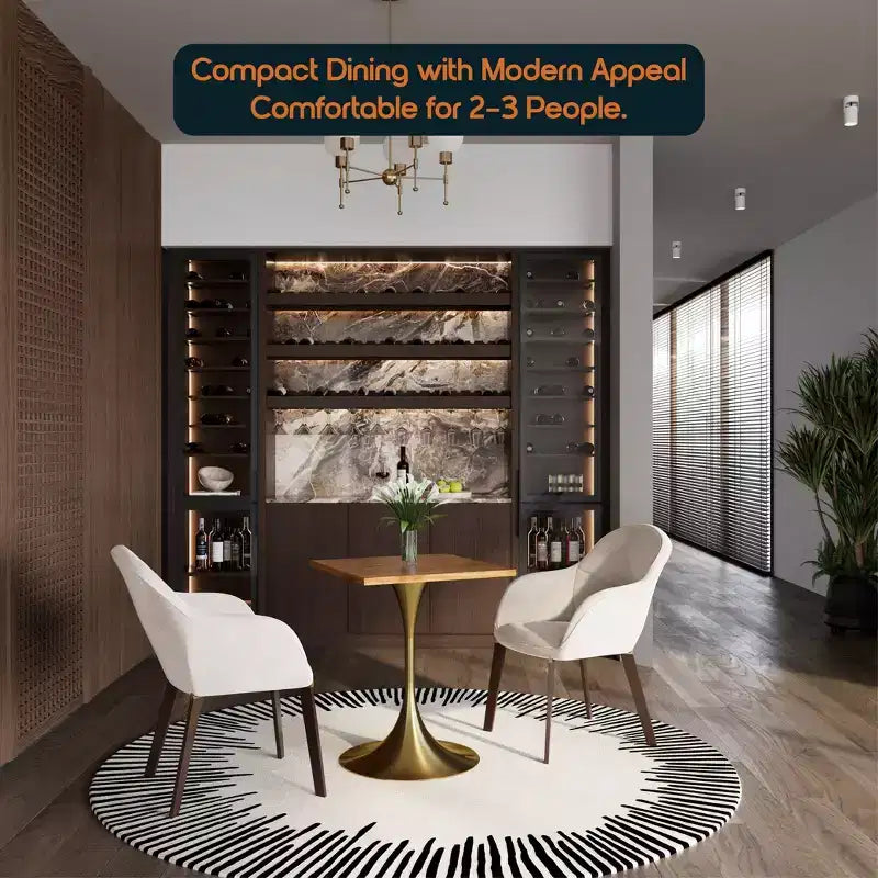 24 Sqaure Dining Table - Modern MDF Top with Brushed Gold Pedestal Base Accent Cafe Table for Kitchen, Home, and Cafes