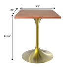 24 Sqaure Dining Table - Modern MDF Top with Brushed Gold Pedestal Base Accent Cafe Table for Kitchen, Home, and Cafes
