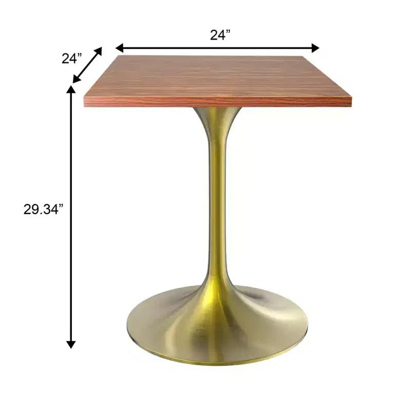 24 Sqaure Dining Table - Modern MDF Top with Brushed Gold Pedestal Base Accent Cafe Table for Kitchen, Home, and Cafes
