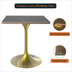 24 Sqaure Dining Table - Modern MDF Top with Brushed Gold Pedestal Base Accent Cafe Table for Kitchen, Home, and Cafes
