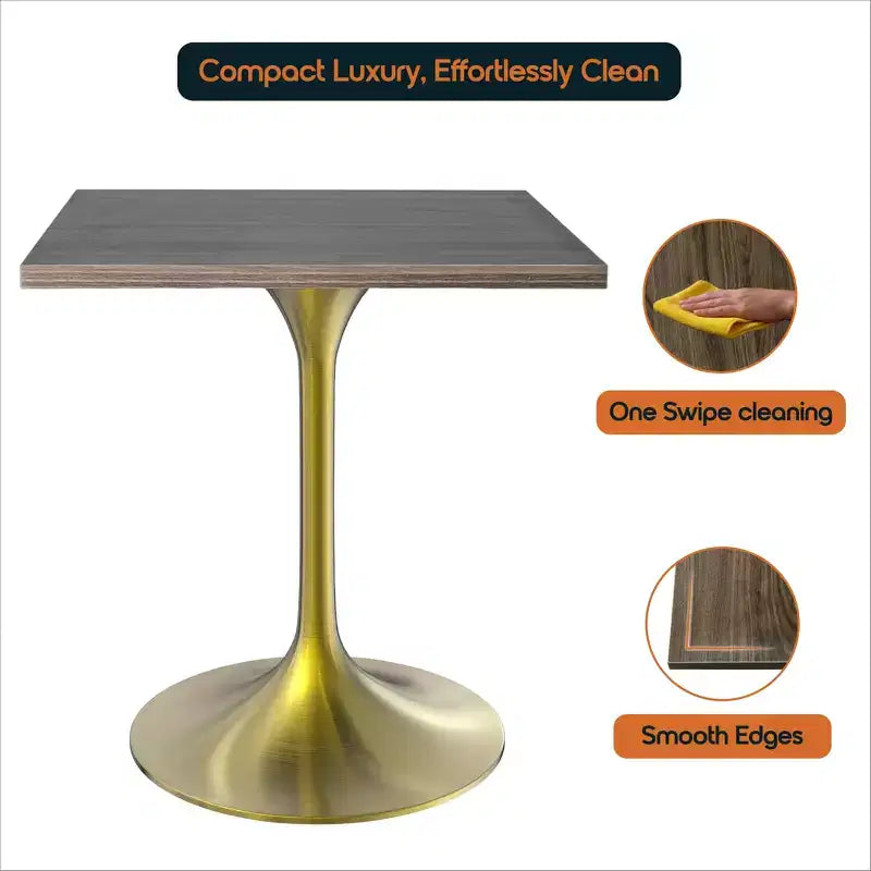 24 Sqaure Dining Table - Modern MDF Top with Brushed Gold Pedestal Base Accent Cafe Table for Kitchen, Home, and Cafes