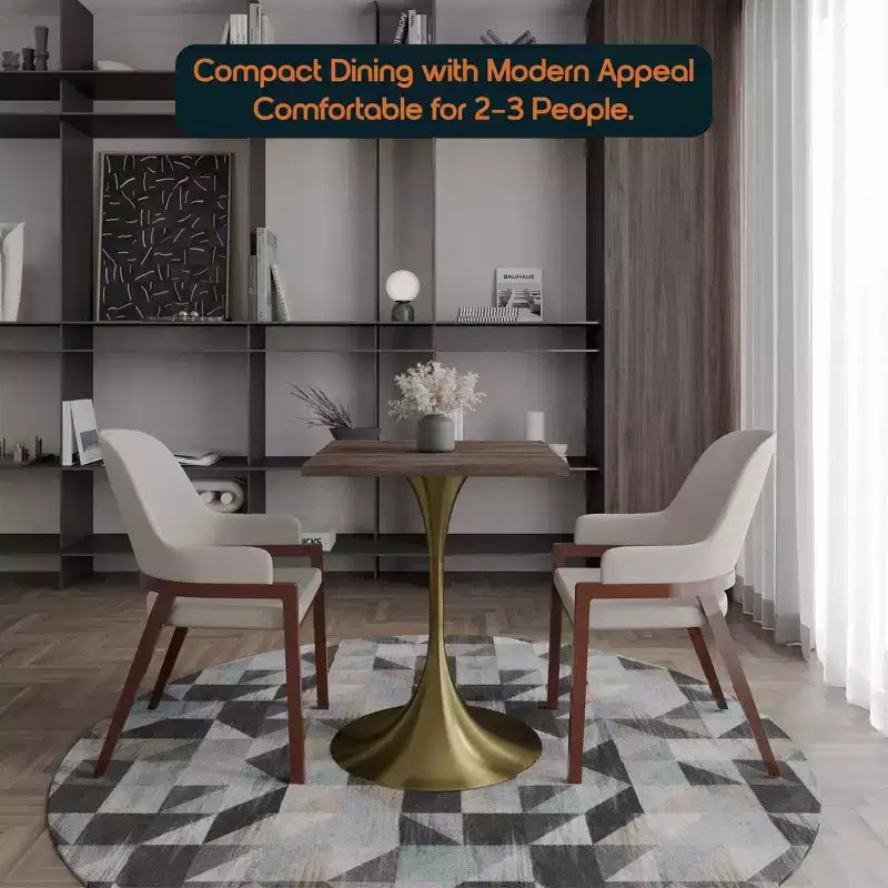 24 Sqaure Dining Table - Modern MDF Top with Brushed Gold Pedestal Base Accent Cafe Table for Kitchen, Home, and Cafes