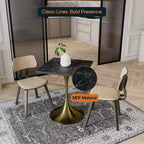 24 Sqaure Dining Table - Modern MDF Top with Brushed Gold Pedestal Base Accent Cafe Table for Kitchen, Home, and Cafes