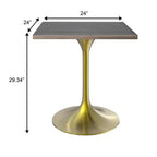 24 Sqaure Dining Table - Modern MDF Top with Brushed Gold Pedestal Base Accent Cafe Table for Kitchen, Home, and Cafes